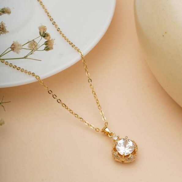 Premium Looking Square Crystal Zircon Silver Necklace C...