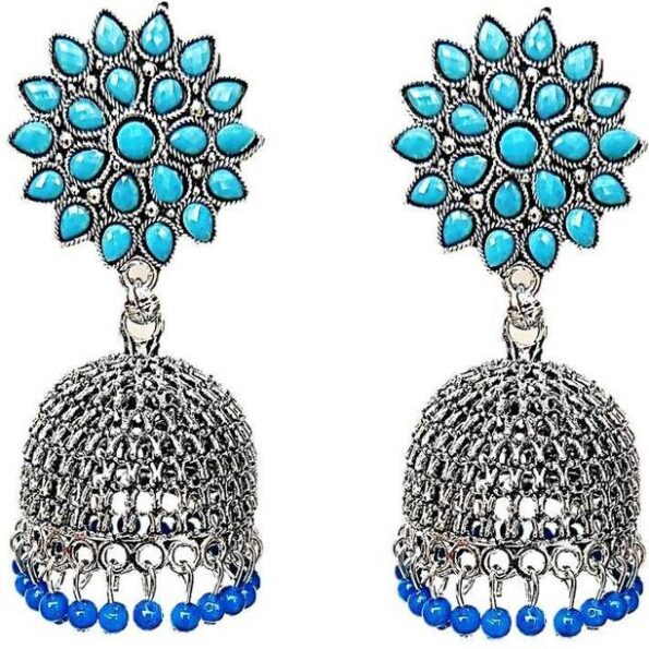 Gold Tone Class Triangular Shape Blue Stone Earring_BJ ...