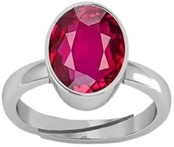 8.25 - 8.50 Ratti Ruby Manik Stone Silver Metal Ring Me...