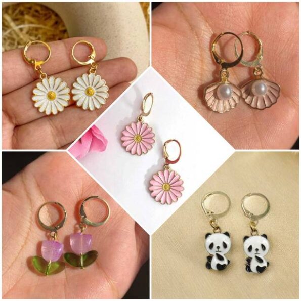 Korean Earrings Heart Shape with Pearl Drop Earrings Fo...