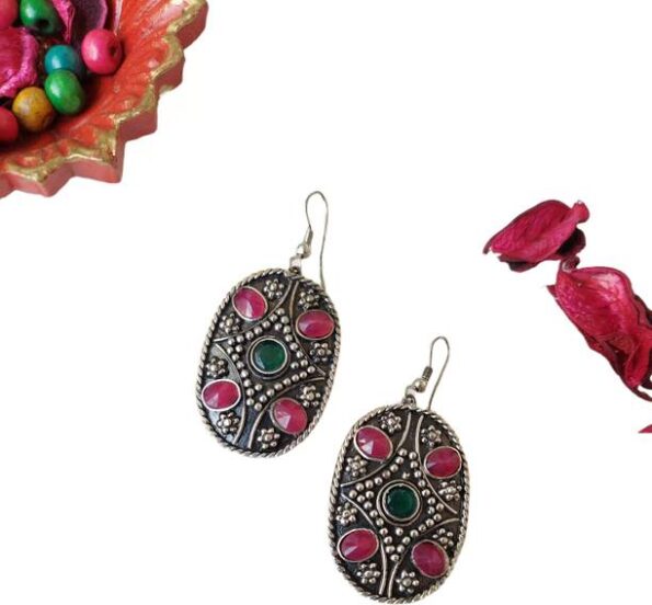 Navy Blue & White American Diamond studded Floral Shape...