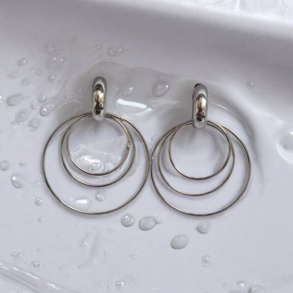 Sterling Silver Tri Circle Alloy Stud Earring