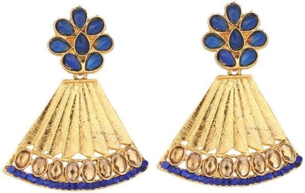 Gold Tone Class Triangular Shape Blue Stone Earring_BS ...