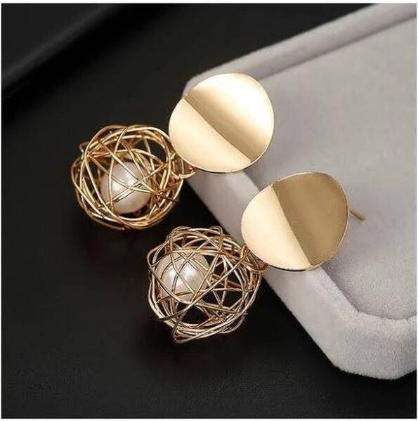 GOLD FLOWER NEW STYLE KOREAN EARRINGS FOR WOMEN, PEARL ...