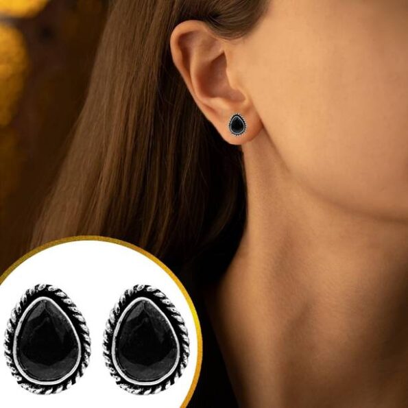 Silver Oxidized White Monalisa Stone Pierced Piercing S...