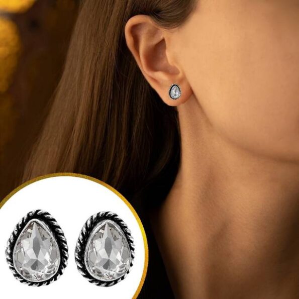Silver Oxidized Yellow Monalisa Stone Piercing Pierced ...