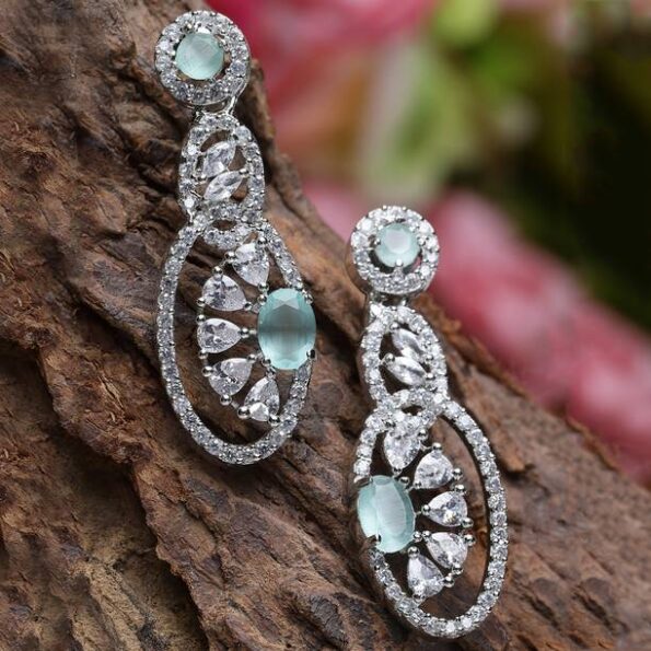 Gunmetal Toned Red American Diamond studded Oval Shaped...