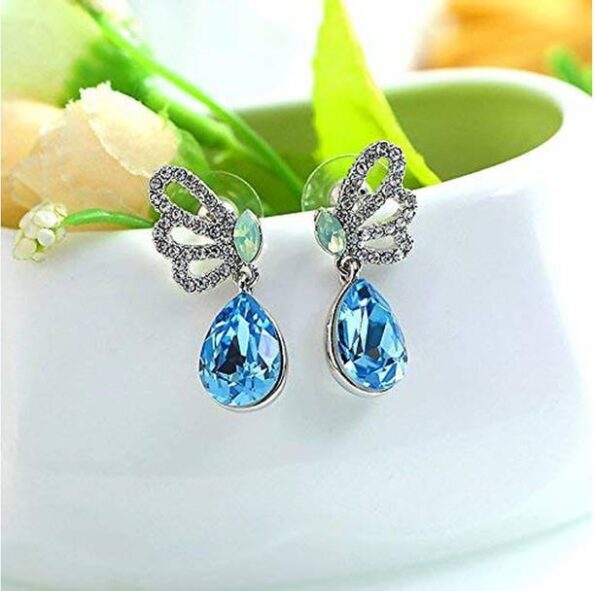 Pink Crystal Heart with Silver Chain Tassel Korean Earr...