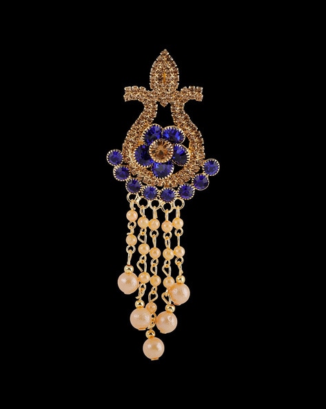Traditional Gold Plated Antique Peacock Diamond Studded Pearl Drop Wedding Brooch