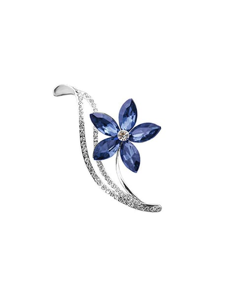 Rhodium Plated Floral Designer Montana Blue Crystal Brooch