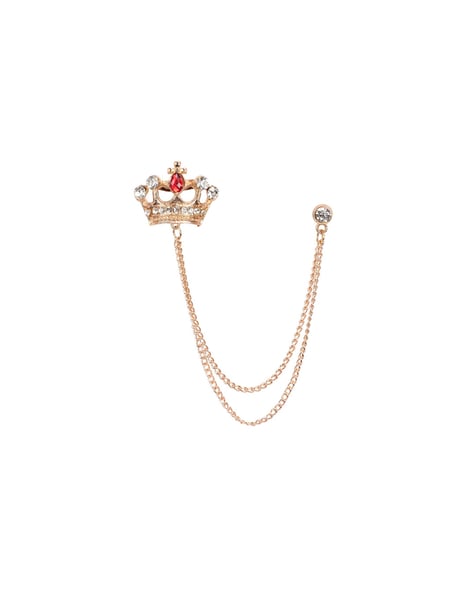 Rose Gold Plated Royal Crown Crystal Brooch with Chain