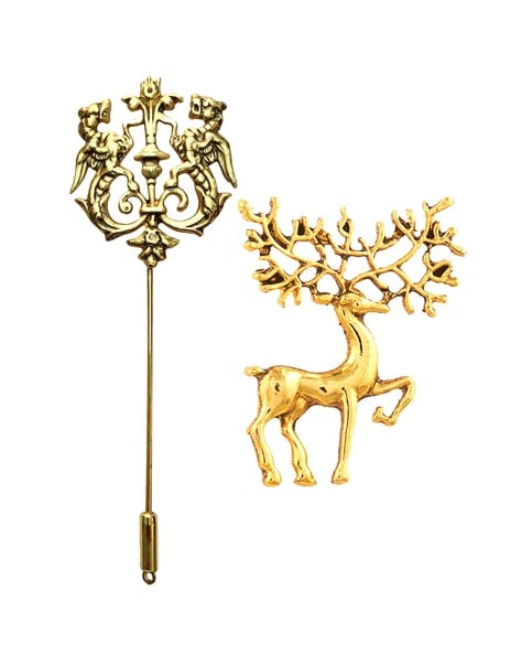 Set of 2 Antique Royal Lion & Deeer Brooch
