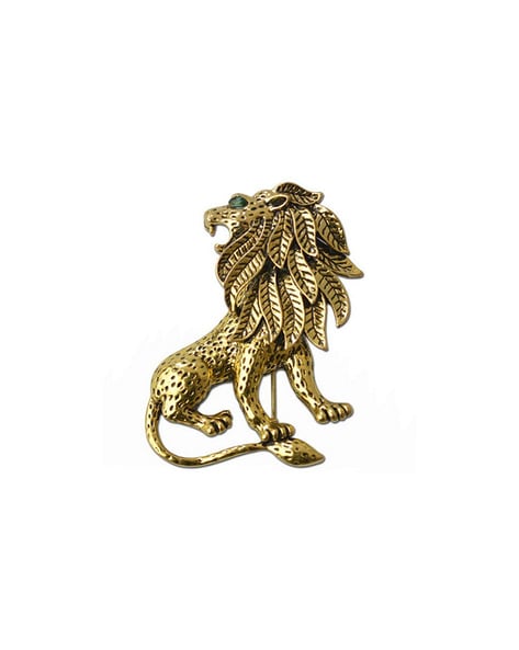 Gold Antique Vintage Lion Brooch Pin