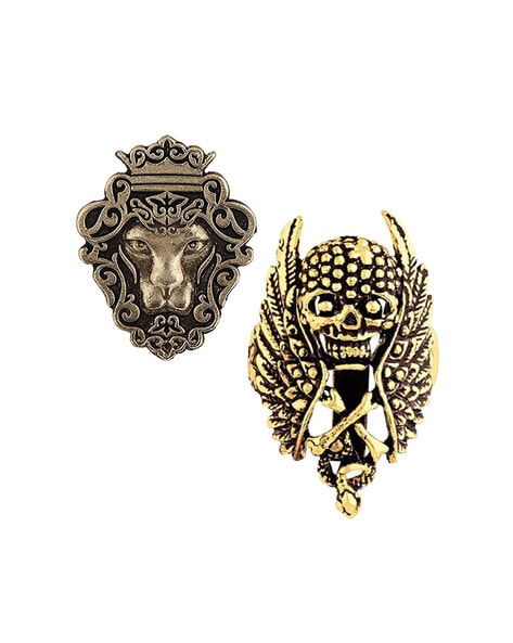 Lion Face and Skull Bones Shirt Stud Brooch Set (CO1105186G)