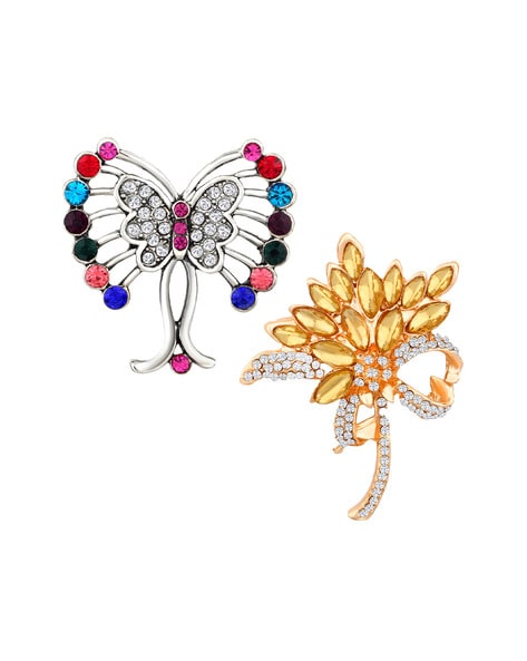 Set of 2 Floral & Butterfly Shaped Lapel Pins