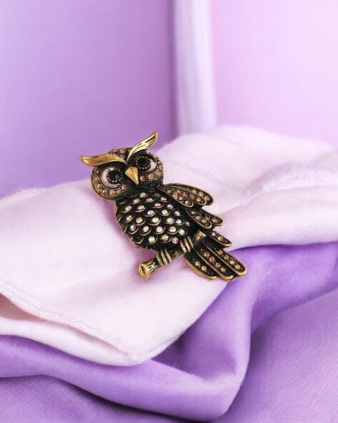 Vintage Owl-Shaped Crystal Brooch