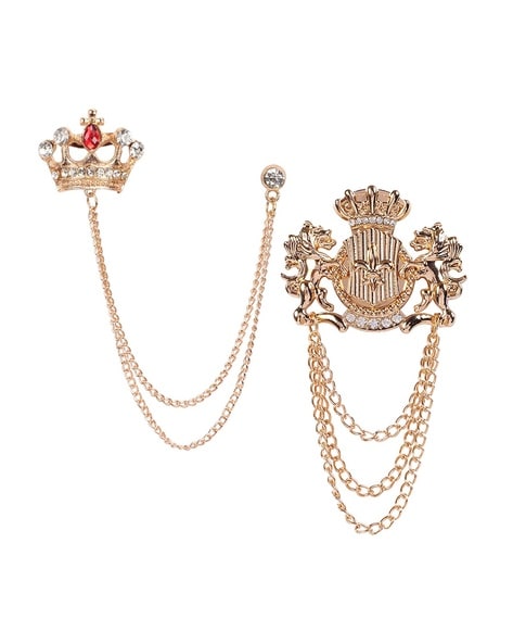 Set of 2 Rose Gold Plated Crown & Unicorn Chain Brooch