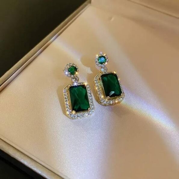 Gold Plated Korean Style Green Stone Decor Drop Earring...