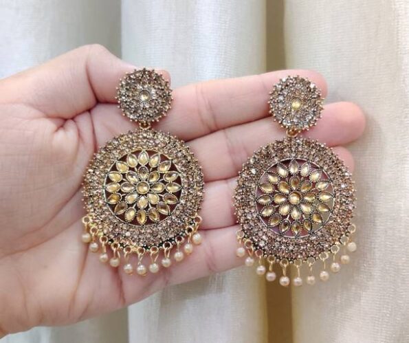 Fancy Gola Stone earrings for Girls and Women. (Gold Co...