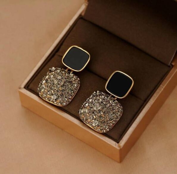 Korean Style Black Chunky Stone Earring For Women Girls...