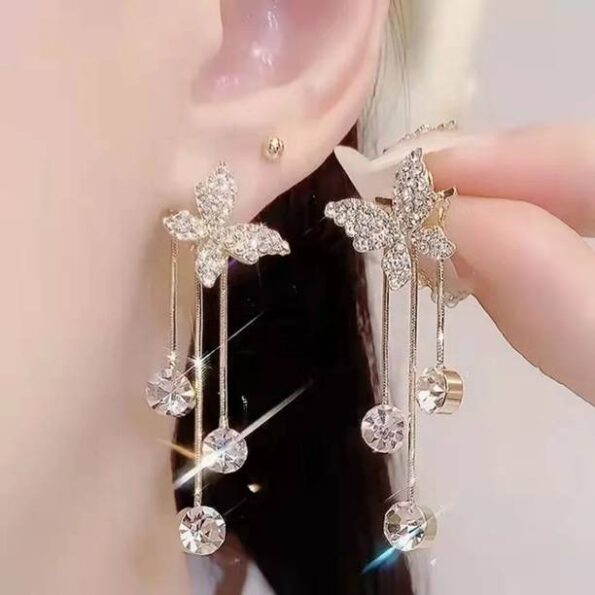 Korean Style Stone Decor Butterfly Shaped Earrings Allo...