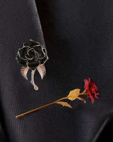 Women Rose Gold-Plated Floral Brooch with Artificial Flower